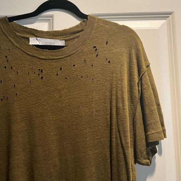 IRO Men’s Olive Green Distressed Linen Tee - Medium - Picture 4 of 6